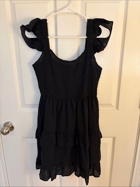 Women's Black Ruffle Strap Casual Sundress